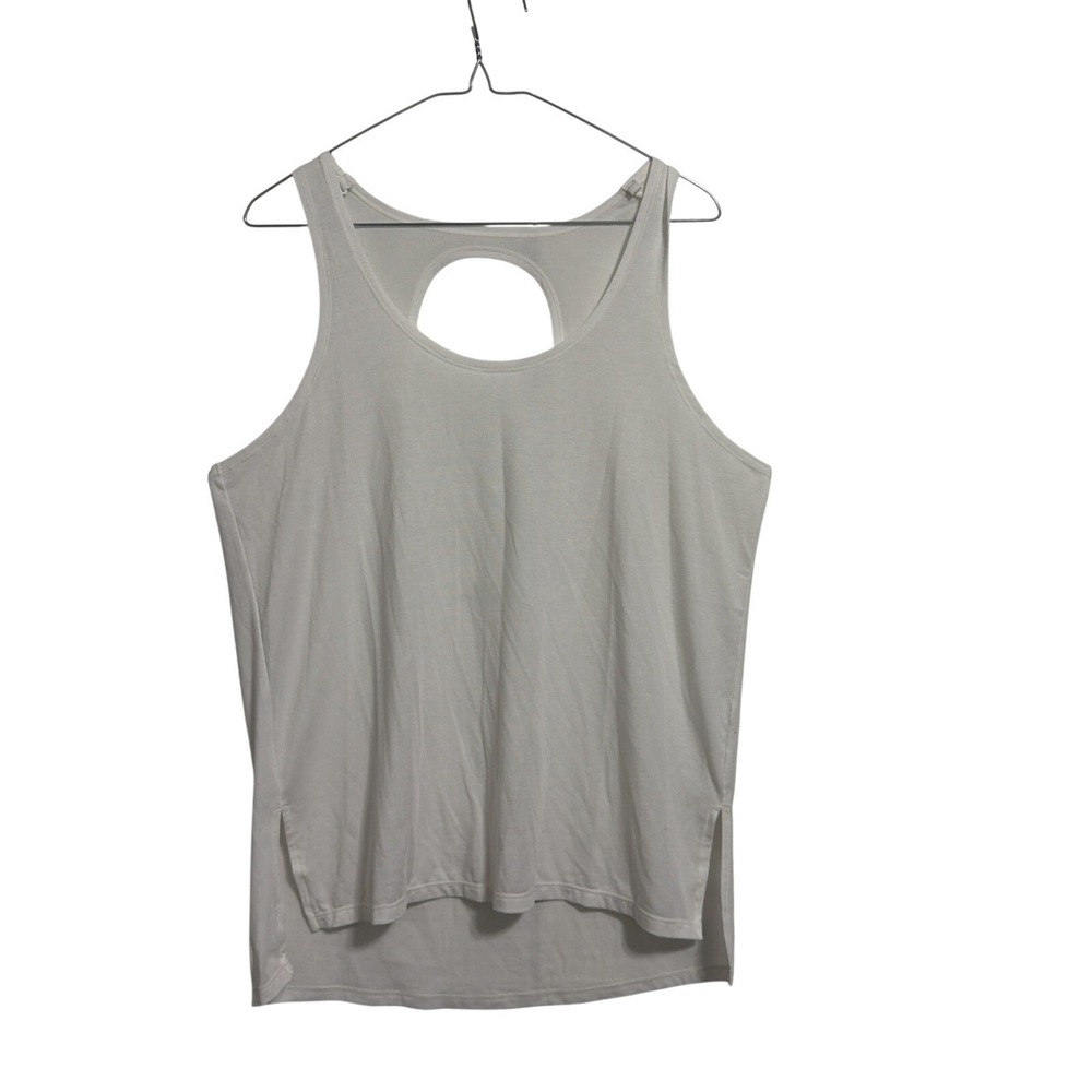 Athleta Women White Keyhole Back Tank Top Medium Side Slits Yoga Activewear